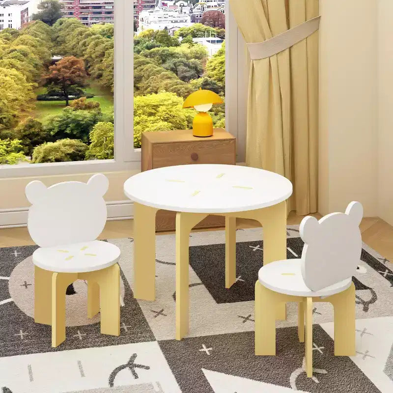 Juego de mesa redonda y 2 sillas blancas para niños, 3 piezas, edades 1 a 5