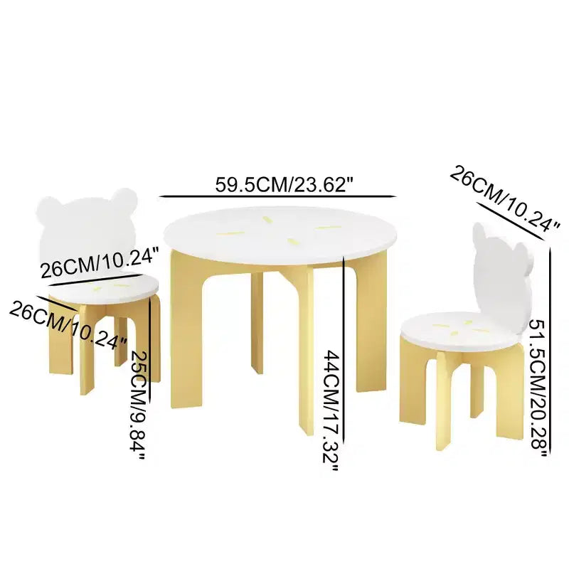 Juego de mesa redonda y 2 sillas blancas para niños, 3 piezas, edades 1 a 5