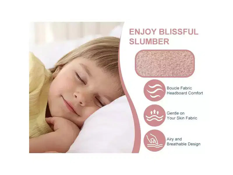Marco de Cama Tapizado en Arco para Niños Azul/Rosa+Blanco — Individual, 1 Plaza
