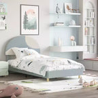 Marco de Cama Tapizado en Arco para Niños Azul/Rosa+Blanco — Individual, 1 Plaza