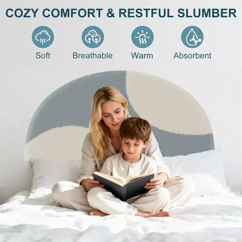 Modern children's bed frame with an arched, plush, upholstered headboard. Quiet design, no need for packaging, easy to assemble.