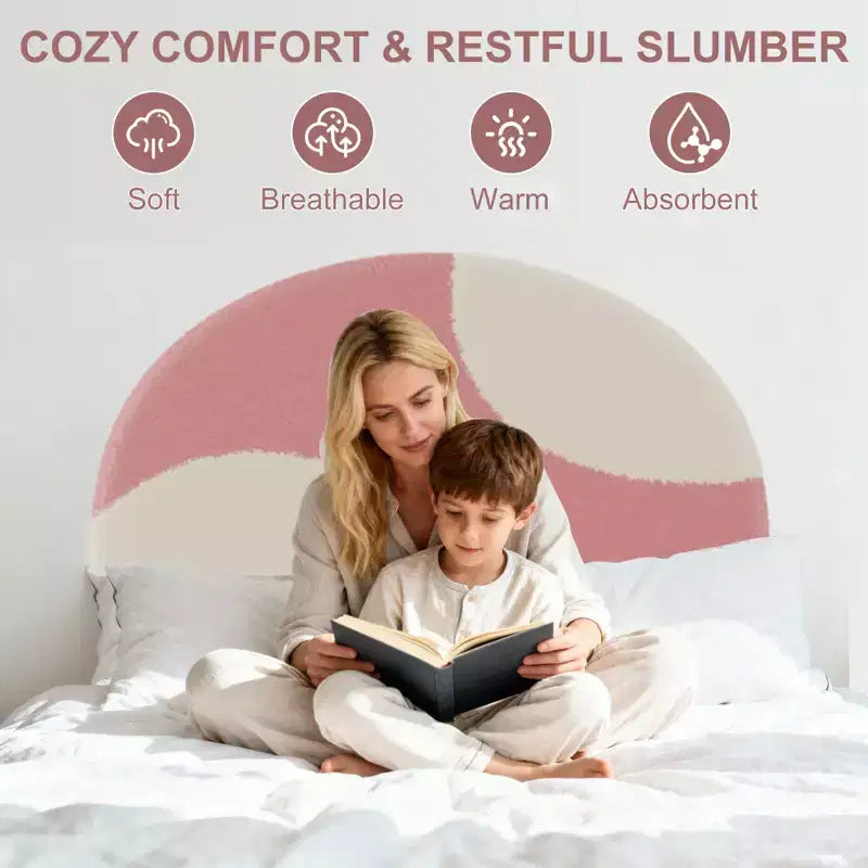 Marco de Cama Tapizado en Arco para Niños Azul/Rosa+Blanco — Individual, 1 Plaza