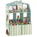 Qaba Kids Bookshelf with Toy Storage, Children's Bookcase with Book Display, Shelves and Fabric Drawers, Toy Organizer for Playroom and Nursery, Green