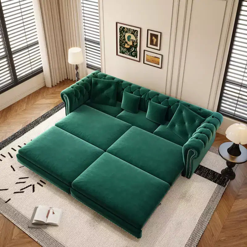 Sofá Cama Convertible 3 en 1 de 3 plazas, Verde Esmeralda