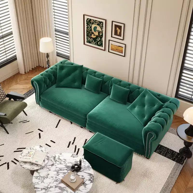 Sofá Cama Convertible 3 en 1 de 3 plazas, Verde Esmeralda