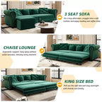 Sofá Cama Convertible 3 en 1 de 3 plazas, Verde Esmeralda