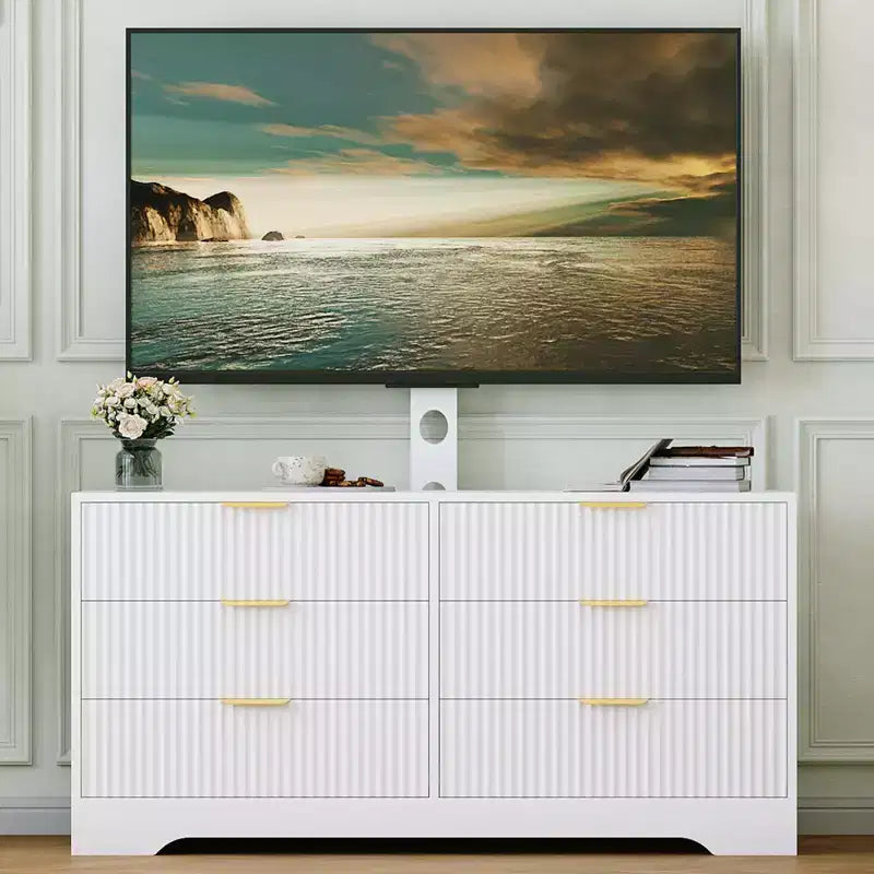 Mueble para TV con soporte – Negro / Blanco / Color madera, 6 cajones, para televisores de 32 a 85"