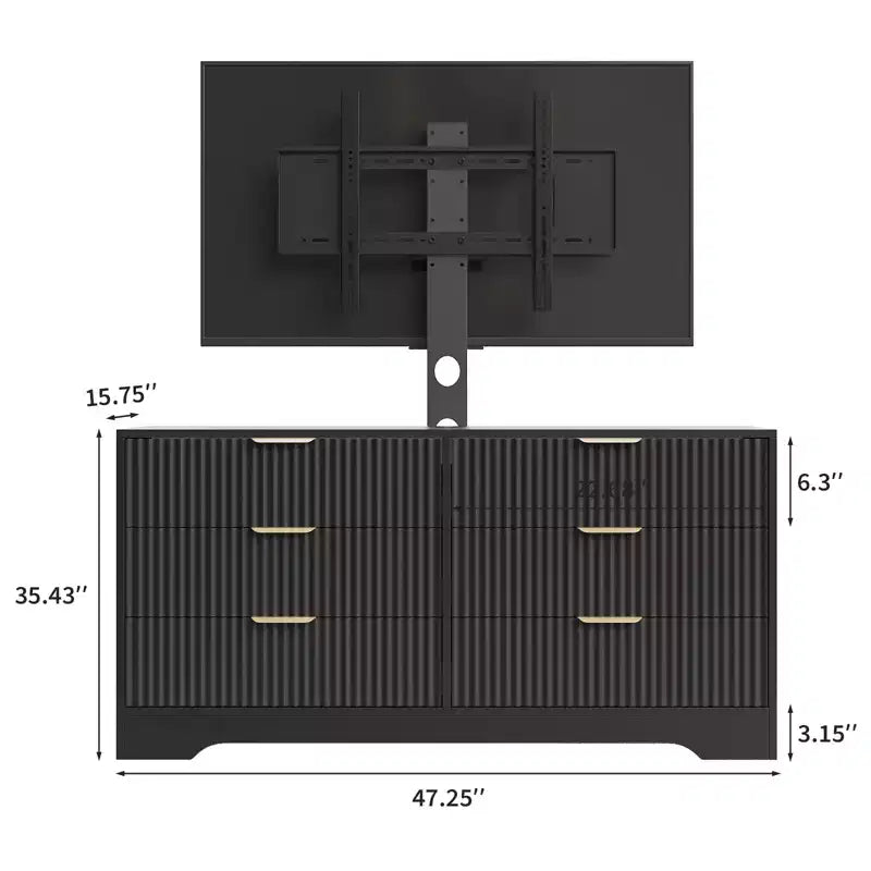 Mueble para TV con soporte – Negro / Blanco / Color madera, 6 cajones, para televisores de 32 a 85"
