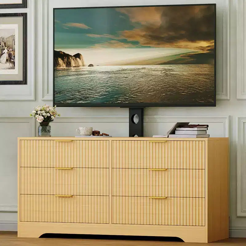 Mueble para TV con soporte – Negro / Blanco / Color madera, 6 cajones, para televisores de 32 a 85"