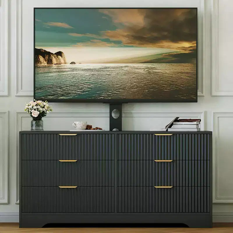 Mueble para TV con soporte – Negro / Blanco / Color madera, 6 cajones, para televisores de 32 a 85"
