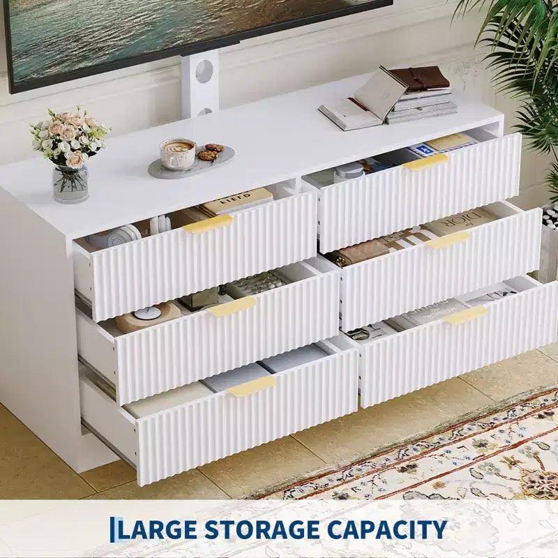 Mueble para TV con soporte – Negro / Blanco / Color madera, 6 cajones, para televisores de 32 a 85"
