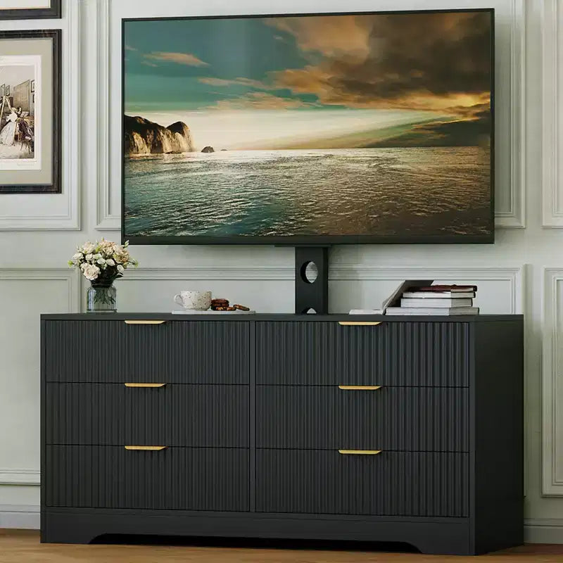 Mueble para TV con soporte – Negro / Blanco / Color madera, 6 cajones, para televisores de 32 a 85"