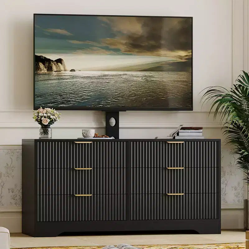 Mueble para TV con soporte – Negro / Blanco / Color madera, 6 cajones, para televisores de 32 a 85"