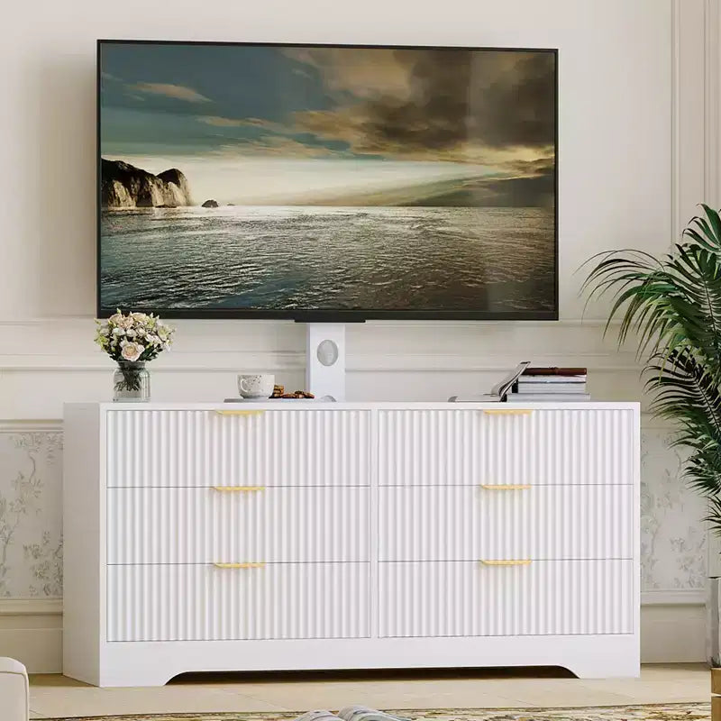 Modern TV Stand with Mount for 3285 Inch TVs, Wood Entertainment Center with 6 Drawers, Media Console Cabinet for Living Room or Bedroom