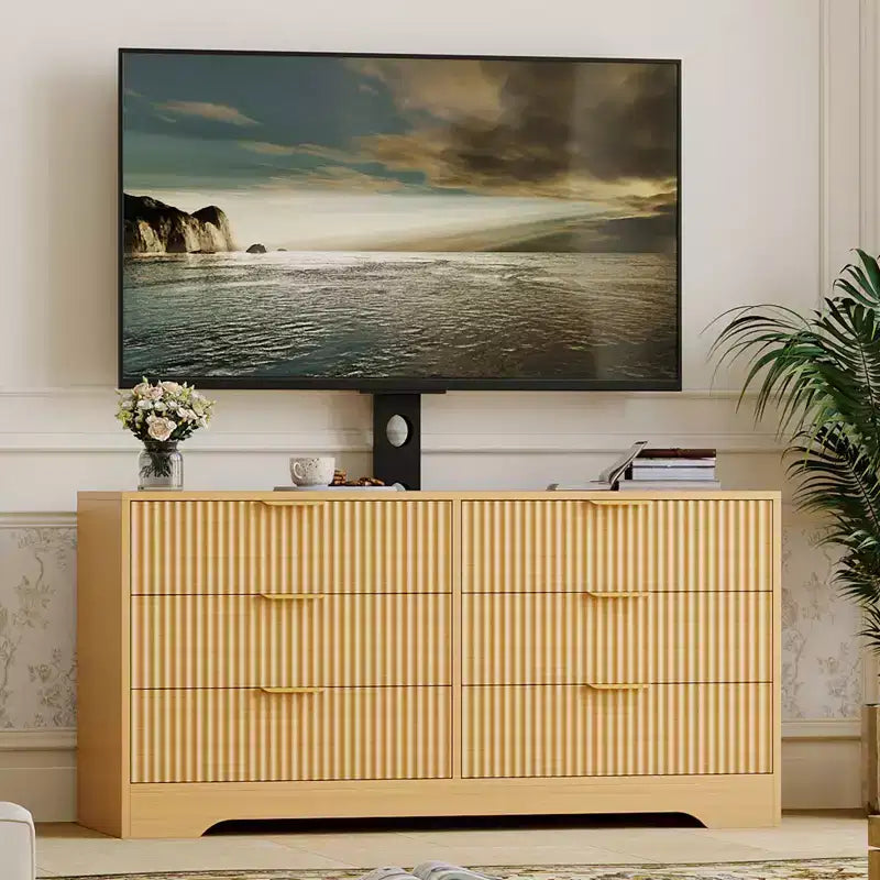 Mueble para TV con soporte – Negro / Blanco / Color madera, 6 cajones, para televisores de 32 a 85"