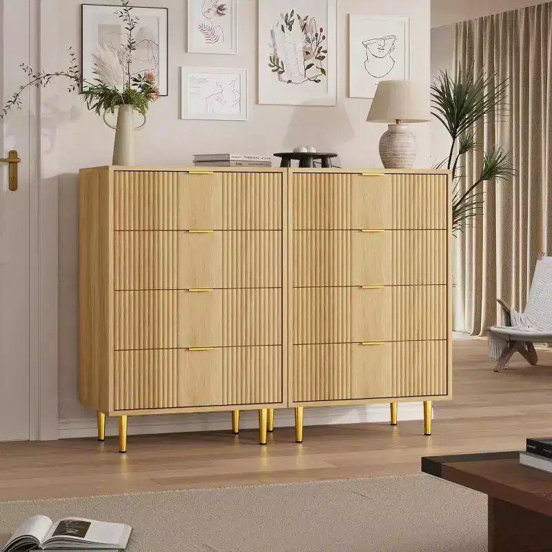 Modern Fluted Tall Dresser for Bedroom - 4 or 5 Drawers - Space-Saving Wooden Chest with Metal Handles - Clothes Organizer