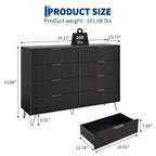 Modern 8-Drawer Fluted Dresser with Metal Handles - 55 Inch Wide TV Stand & Storage Chest, Wooden Media Console for Bedroom, Living Room, Hallway