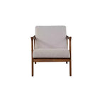 Sillón individual tapizado en gris con estructura de madera