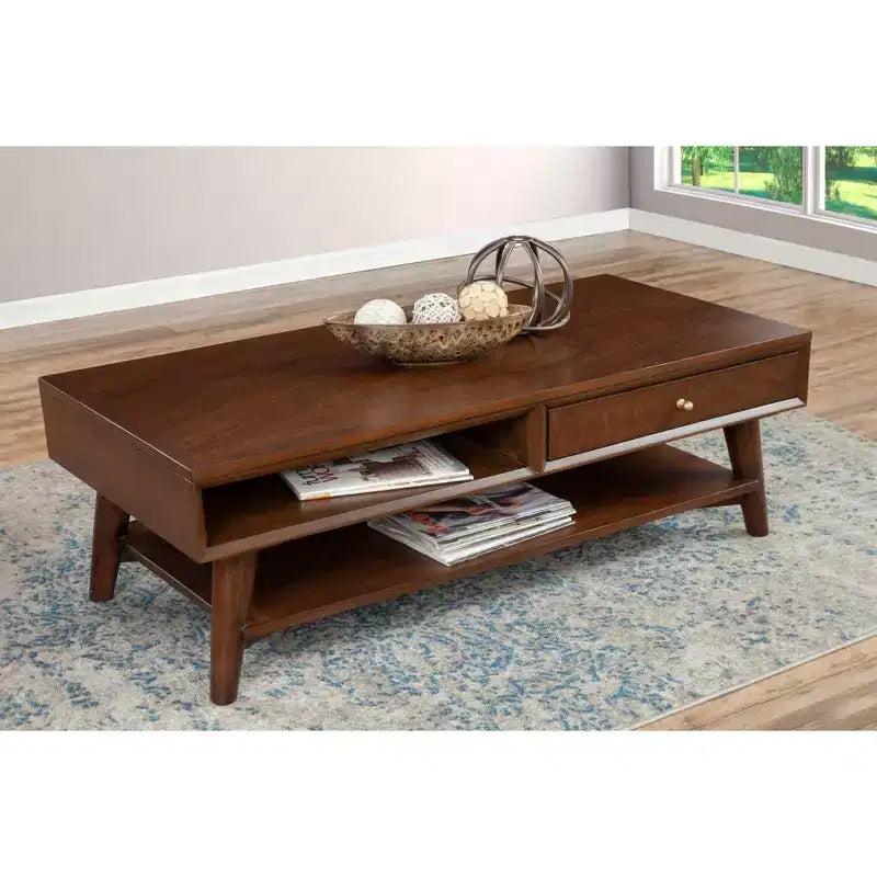 Mesa de centro rectangular de madera marrón, 4 patas, para 2 a 4 personas
