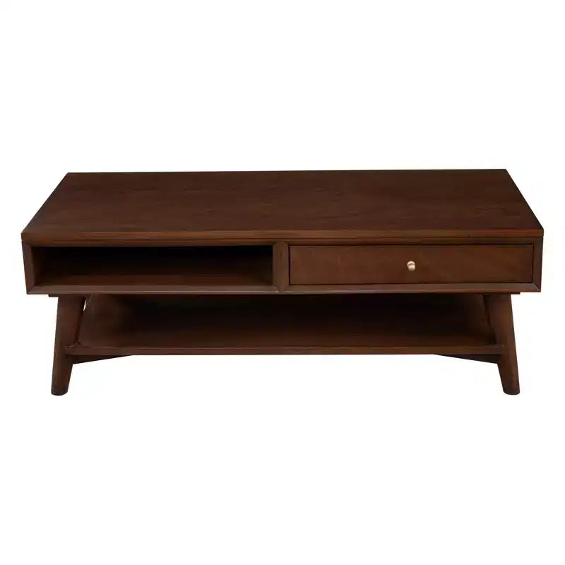 Mesa de centro rectangular de madera marrón, 4 patas, para 2 a 4 personas