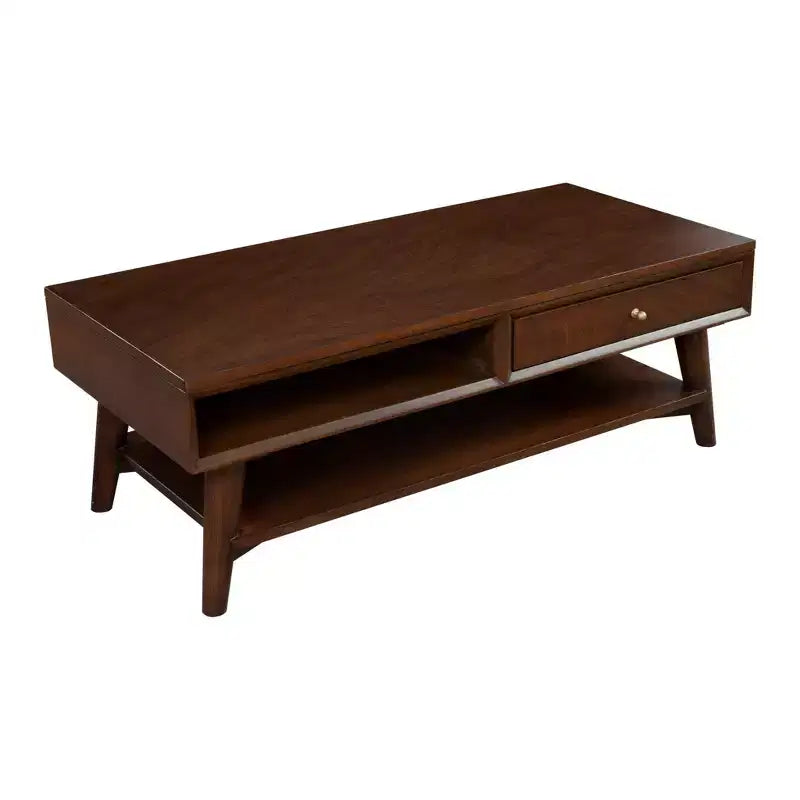 Mesa de centro rectangular de madera marrón, 4 patas, para 2 a 4 personas