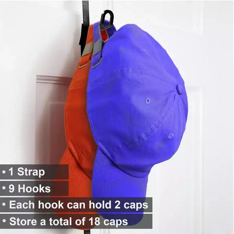 Estante negro para gorras de 9 ganchos para colgar sobre la puerta, con capacidad para 16 gorras