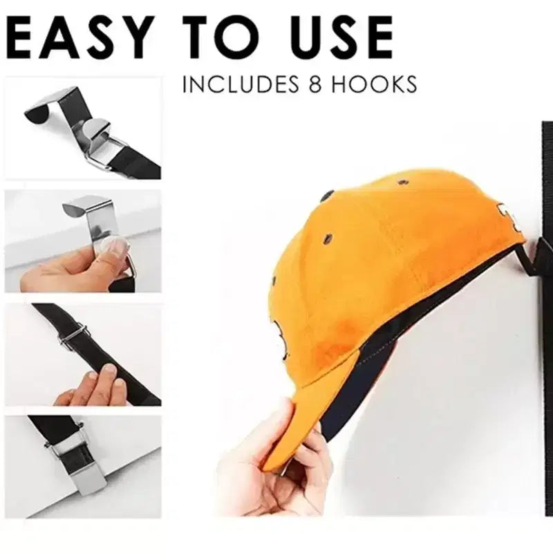 Estante negro para gorras de 9 ganchos para colgar sobre la puerta, con capacidad para 16 gorras
