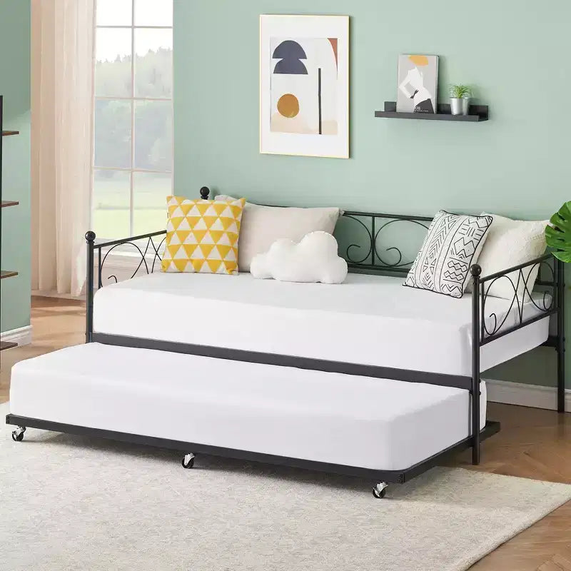 Base de cama de metal individual dorada/blanca/negra con cabecero, plataforma de listones de acero