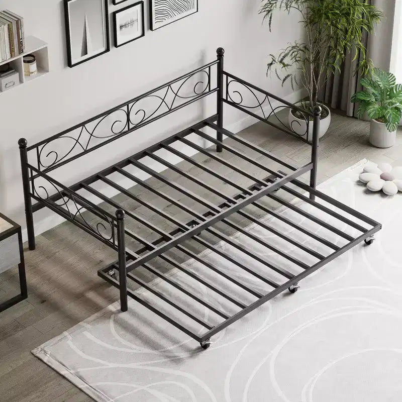 Base de cama de metal individual dorada/blanca/negra con cabecero, plataforma de listones de acero
