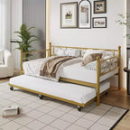 Base de cama de metal individual dorada/blanca/negra con cabecero, plataforma de listones de acero