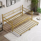 Base de cama de metal individual dorada/blanca/negra con cabecero, plataforma de listones de acero