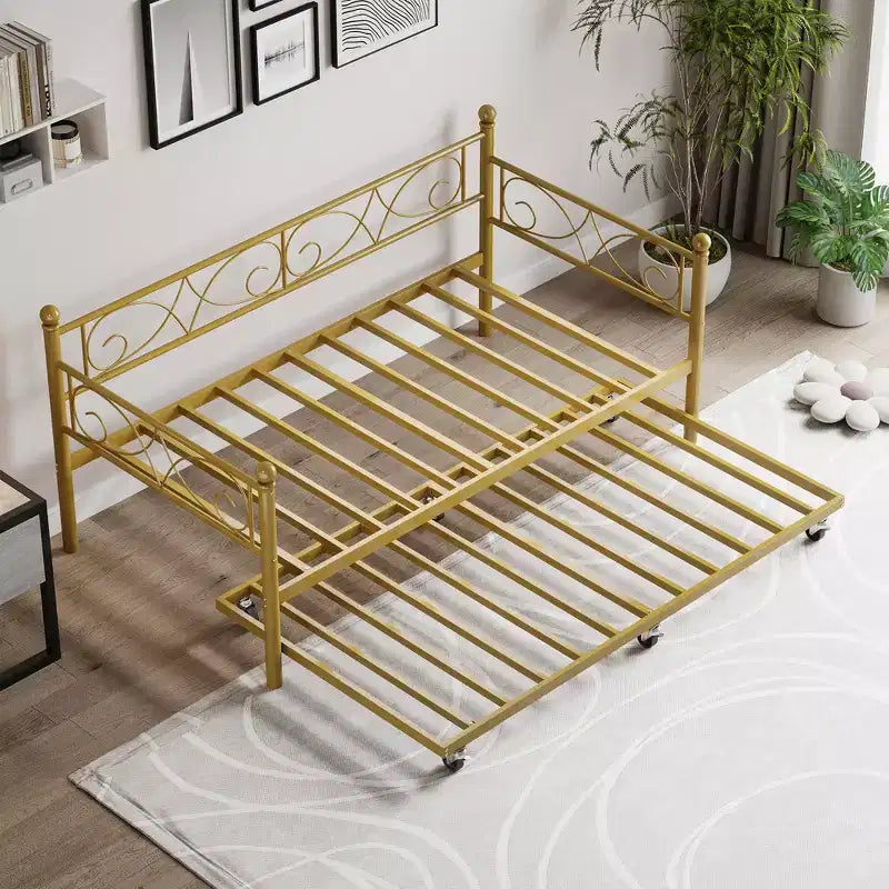 Base de cama de metal individual dorada/blanca/negra con cabecero, plataforma de listones de acero