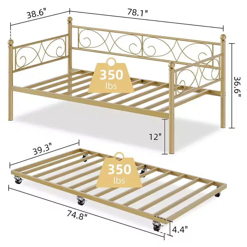 Base de cama de metal individual dorada/blanca/negra con cabecero, plataforma de listones de acero