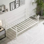 Base de cama de metal individual dorada/blanca/negra con cabecero, plataforma de listones de acero