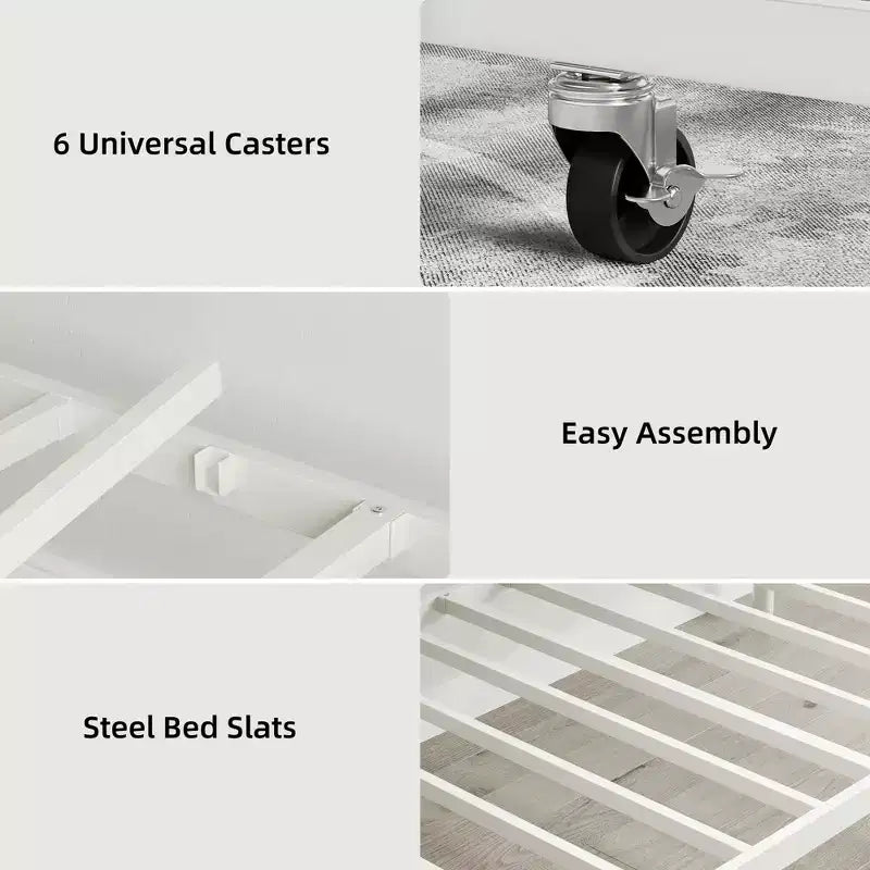 Base de cama de metal individual dorada/blanca/negra con cabecero, plataforma de listones de acero