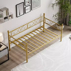 Base de cama de metal individual dorada/blanca/negra con cabecero, plataforma de listones de acero