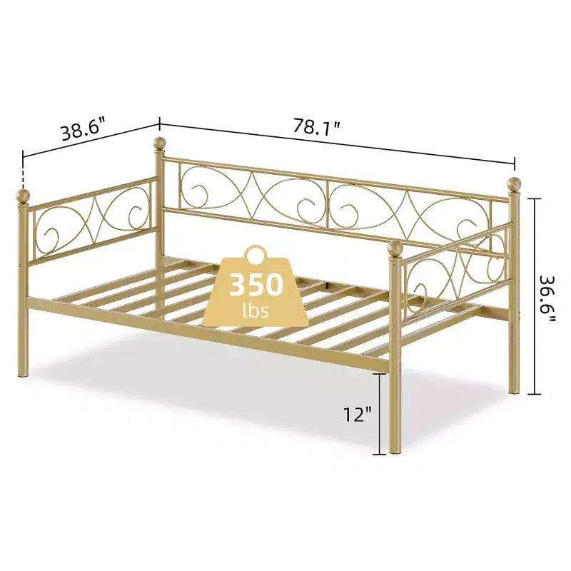 Base de cama de metal individual dorada/blanca/negra con cabecero, plataforma de listones de acero