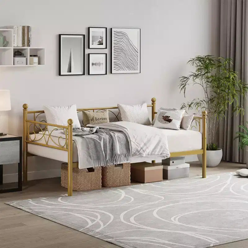 Heavy Duty Twin Size Metal Bed Frame with Headboard, Steel Slat Platform Bedframe, Space-Saving Design for Bedroom, Guest Room and Living Room