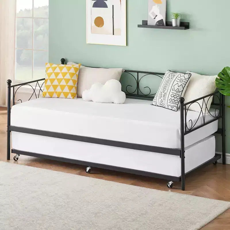 Base de cama de metal individual dorada/blanca/negra con cabecero, plataforma de listones de acero