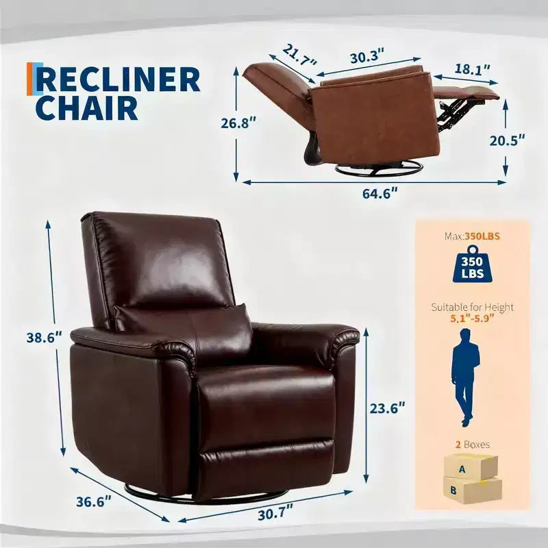 Sillón reclinable giratorio y balancín de piel sintética beige/negra/marrón/gris, 1 plaza