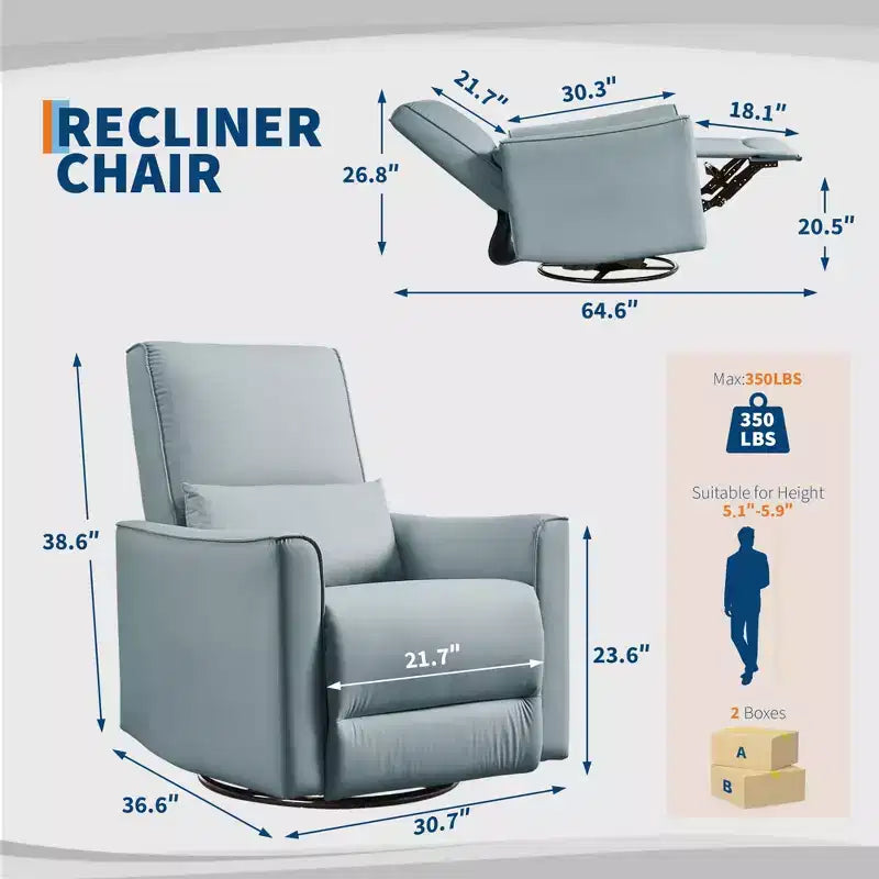 Sillón reclinable giratorio y balancín de piel sintética beige/negra/marrón/gris, 1 plaza