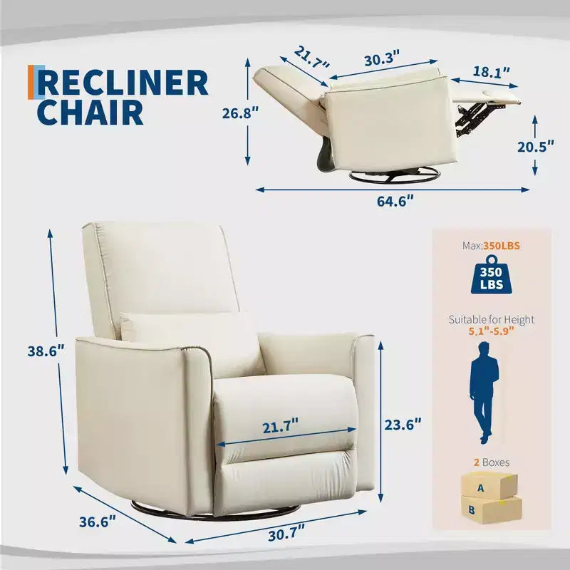 Sillón reclinable giratorio y balancín de piel sintética beige/negra/marrón/gris, 1 plaza