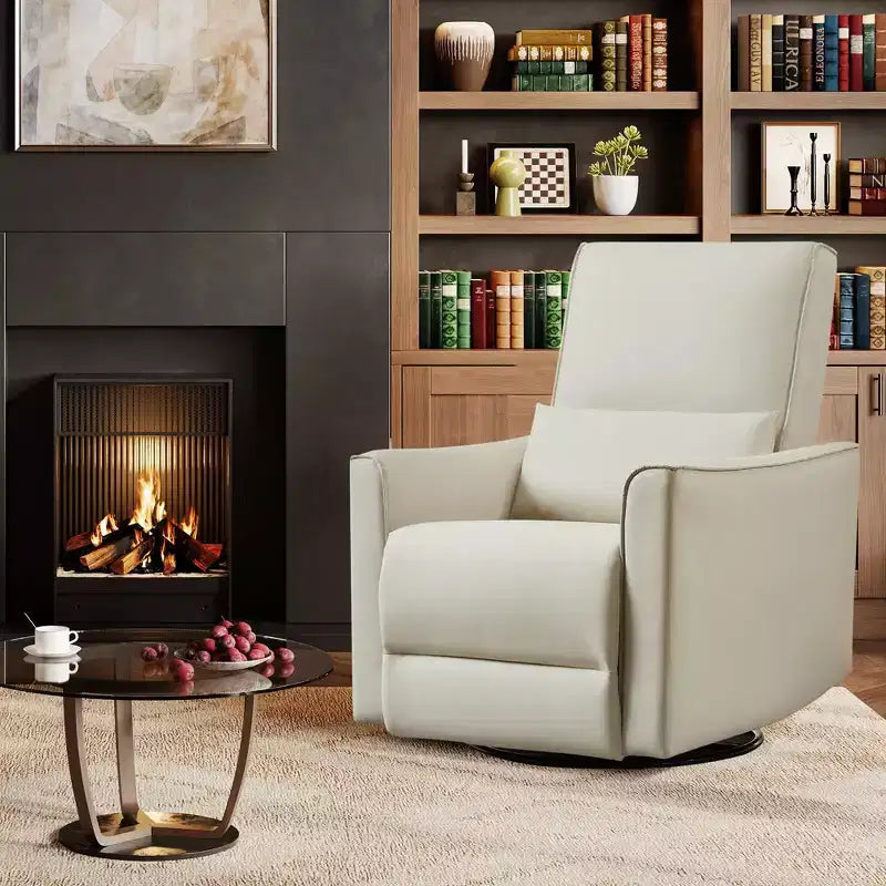 Sillón reclinable giratorio y balancín de piel sintética beige/negra/marrón/gris, 1 plaza