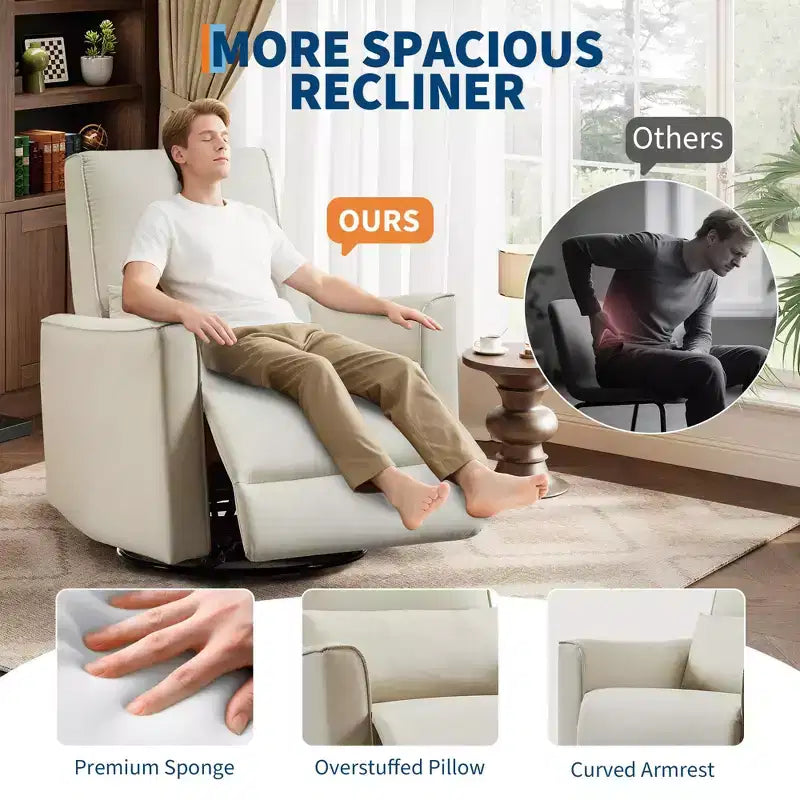 Sillón reclinable giratorio y balancín de piel sintética beige/negra/marrón/gris, 1 plaza