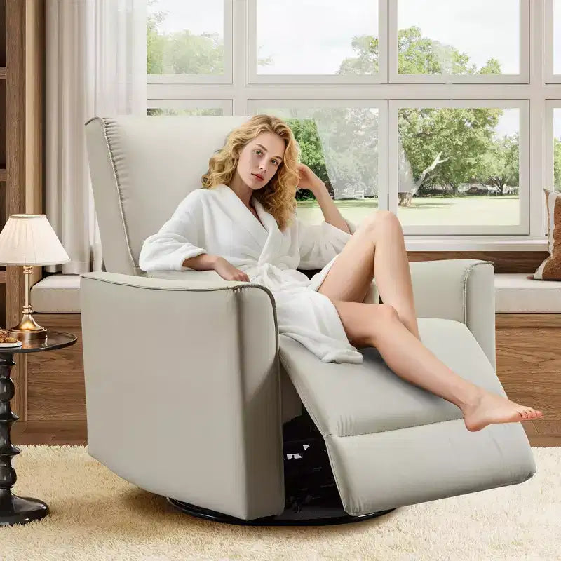 Swivel Rocking Nursery Recliner Chair Rocker Recliner Glider Deep Seat PU Leather Sofa Chair with high Backrest for Nursery, Living Room, Bedroom