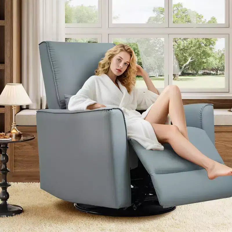 Sillón reclinable giratorio y balancín de piel sintética beige/negra/marrón/gris, 1 plaza