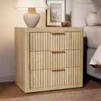 Night Stand with 3 Drawers, Fluted Bed Side Table with Metal Handle, End Table Tall Nightstand for Bedroom, Living Room, Office