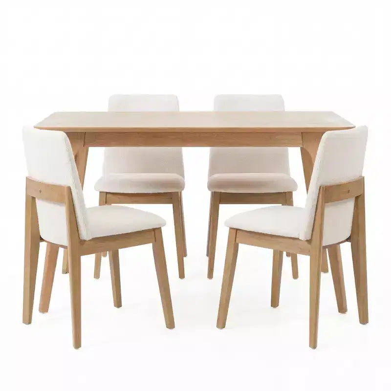 Juego de comedor rectangular de 5 piezas tapizado en gris para 4 personas