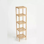 5-Tier Bamboo Shelf, Narrow Plant Stand with Slatted Shelves, Natural Wood for Bathroom, Kitchen, Living Room