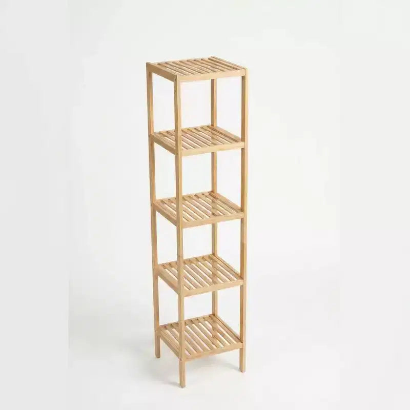 5-Tier Bamboo Shelf, Narrow Plant Stand with Slatted Shelves, Natural Wood for Bathroom, Kitchen, Living Room